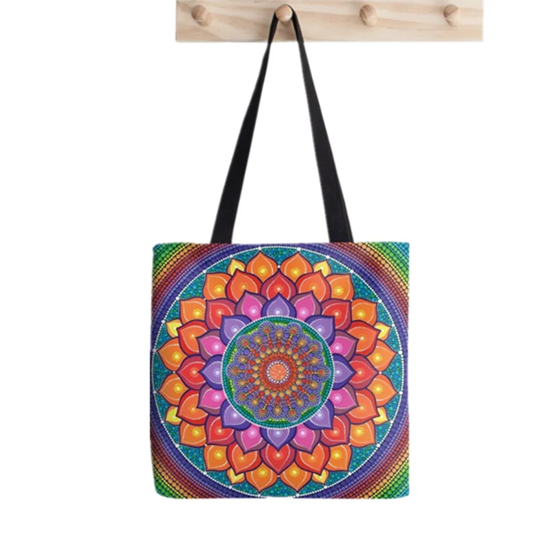 Shopper Lotus Rainbow Tote Bag Printed Tote Bag women Harajuku shopper handbag girl Shoulder shopping bag Lady Canvas Bag