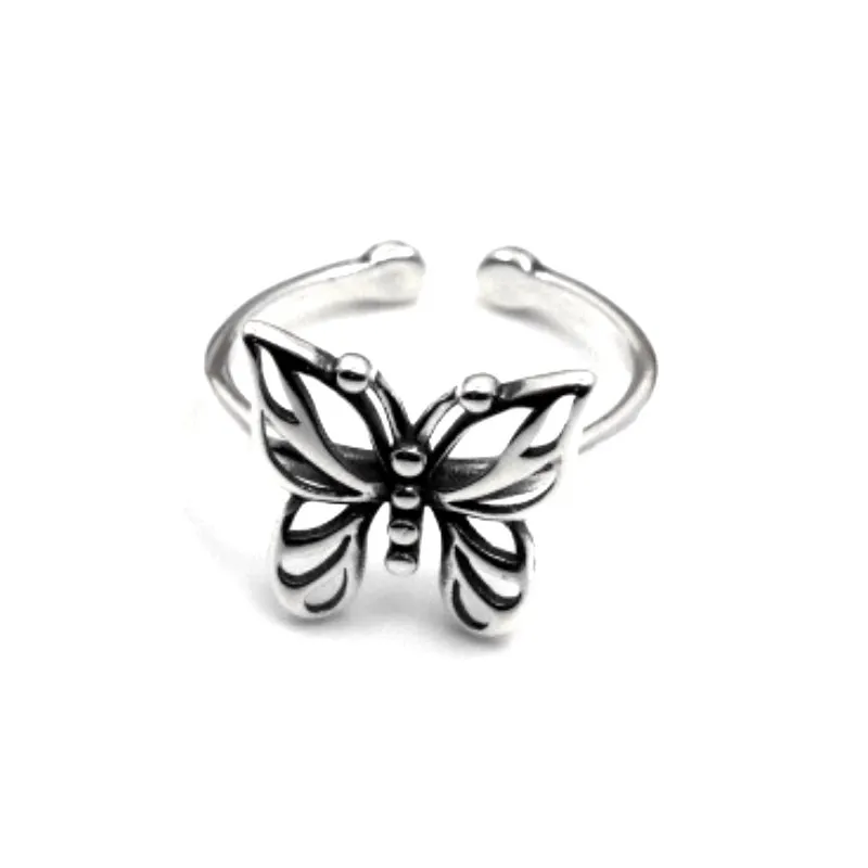 Echte bf Club Silber Farbe geometrischen Schmetterling Vintage verstellbaren Ring minimalist ischen feinen Schmuck für Frauen Party Geschenk