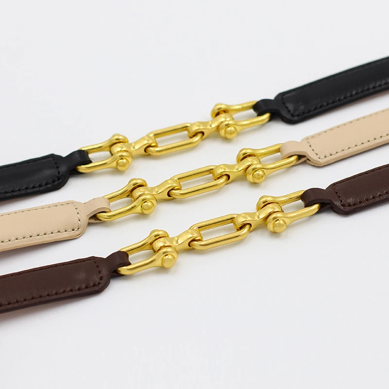 ZLY 2021 New Fashion Cowskin Leather Belt Women Metal Chains Decorate Slender Style Alloy Pin Buckle Luxury Quality Female Belt