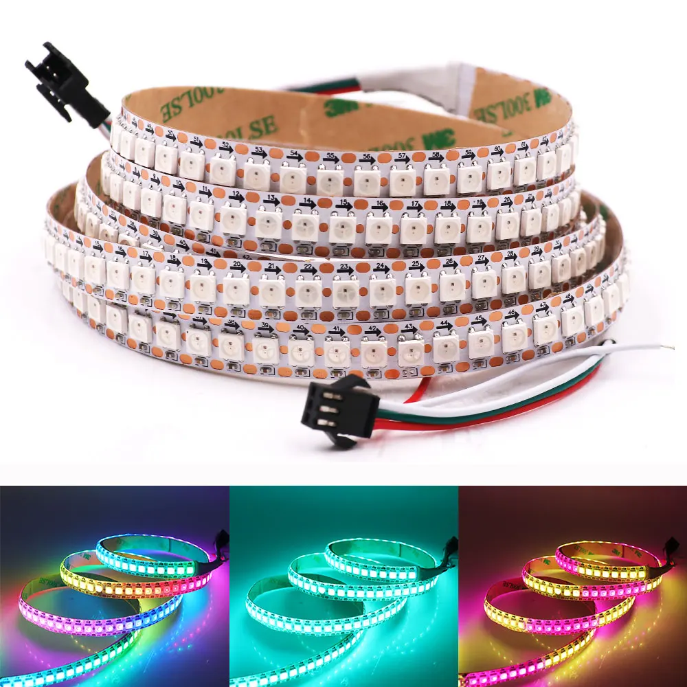 

5 в WS2812B RGB СВЕТОДИОДНАЯ лента SMD 5050 30/60/144 светодиодов/м полноцветный пиксельный светильник s водонепроницаемый RGB светодиодный светильник гибкий 1 м 2 м 5 м