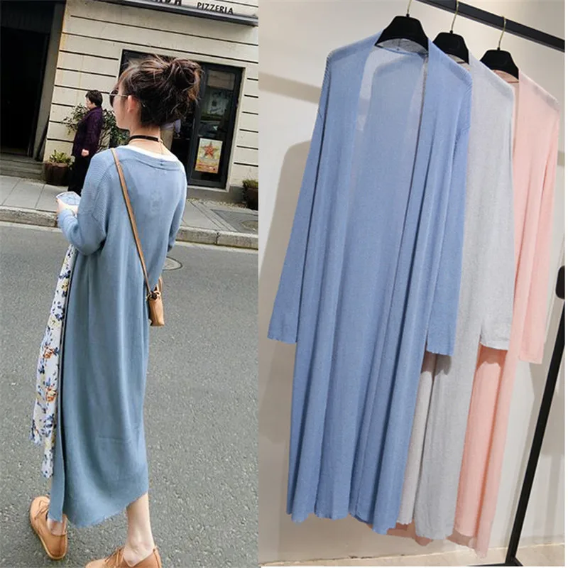 2021 New Summer Women Long Cardigan Jacket Casual Loose Thin Silk Knitted Cardigans Ladies Sun Protection Clothing Plus Size 2XL