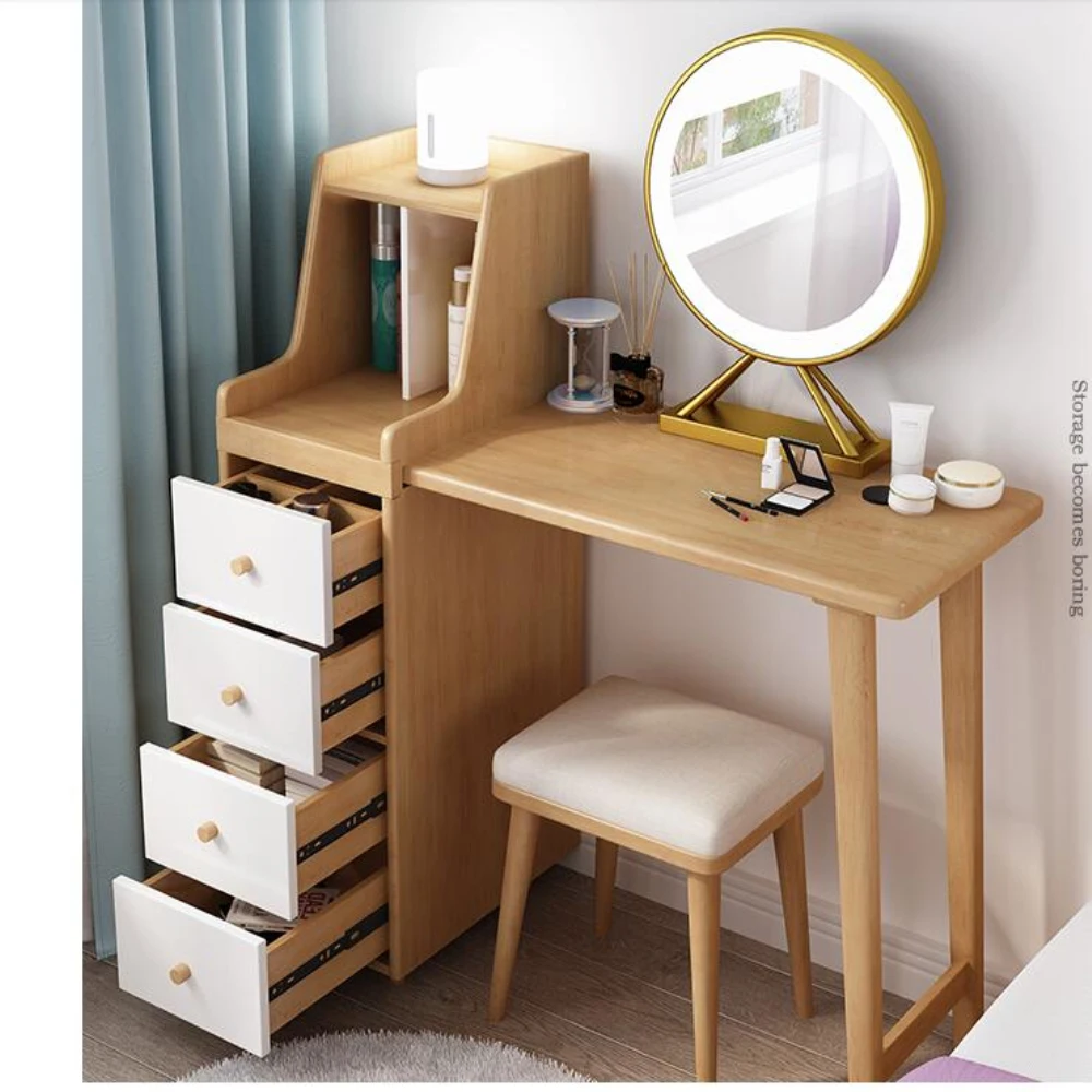 Nordic solid wood dresser bedroom small family storage cabinet integrated simple dressing table multi-functional net red dressin