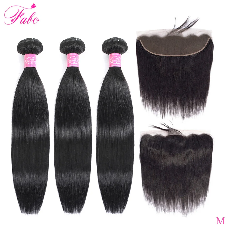 FABC Hair Straight Hair Bundles With Frontal Remy Human Hair Weave 30inch Bundles With Closure Brazilian 3 Bundles With Frontal