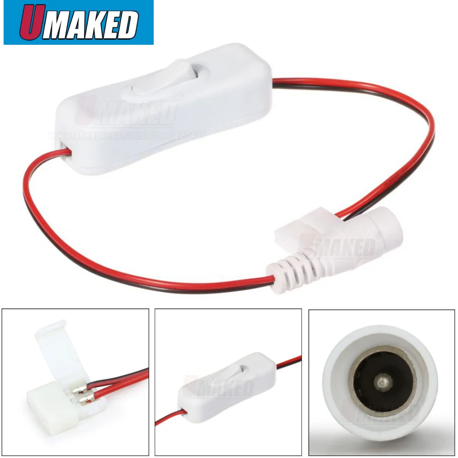 1pc 8/10mm Wholesale 2.1x5.5mm for DC In Line Power Cable Connector Jack Wire With ON OFF Switch For LED Strip Light 12V 1A