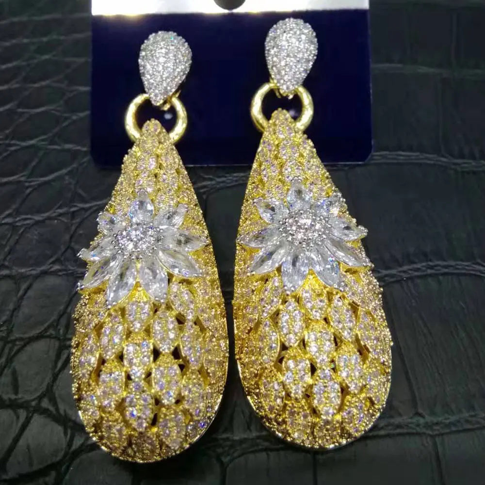 

Missvikki Luxury Waterdrop Flower Earrings Full Mirco Paved Cubic Zircon Naija Dubai Wedding Earring Fashion High End Jewelry
