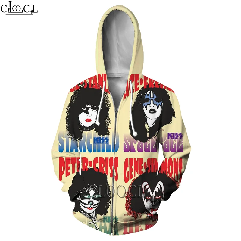 

HX Funny Rock Kiss Band Hoodies Men Women 3D Print Fashion Hip Hop Jogging Zip Hoodie Autumn Harajuku All-match Hoody Tops