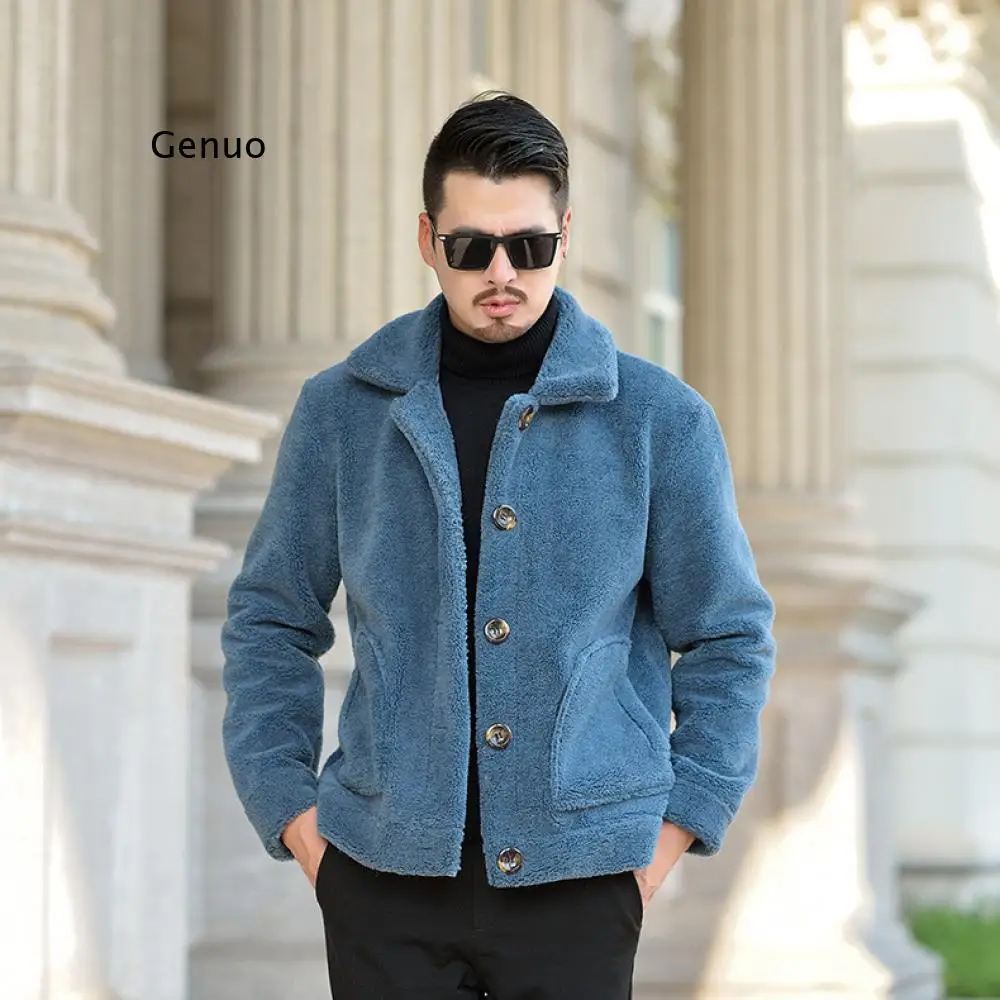 

Autumn Short Faux Mink Leather Jacket Mens Winter Thicken Warm Blue Casual Fur Leather Coat Men Slim Jacket Jaqueta De Couro