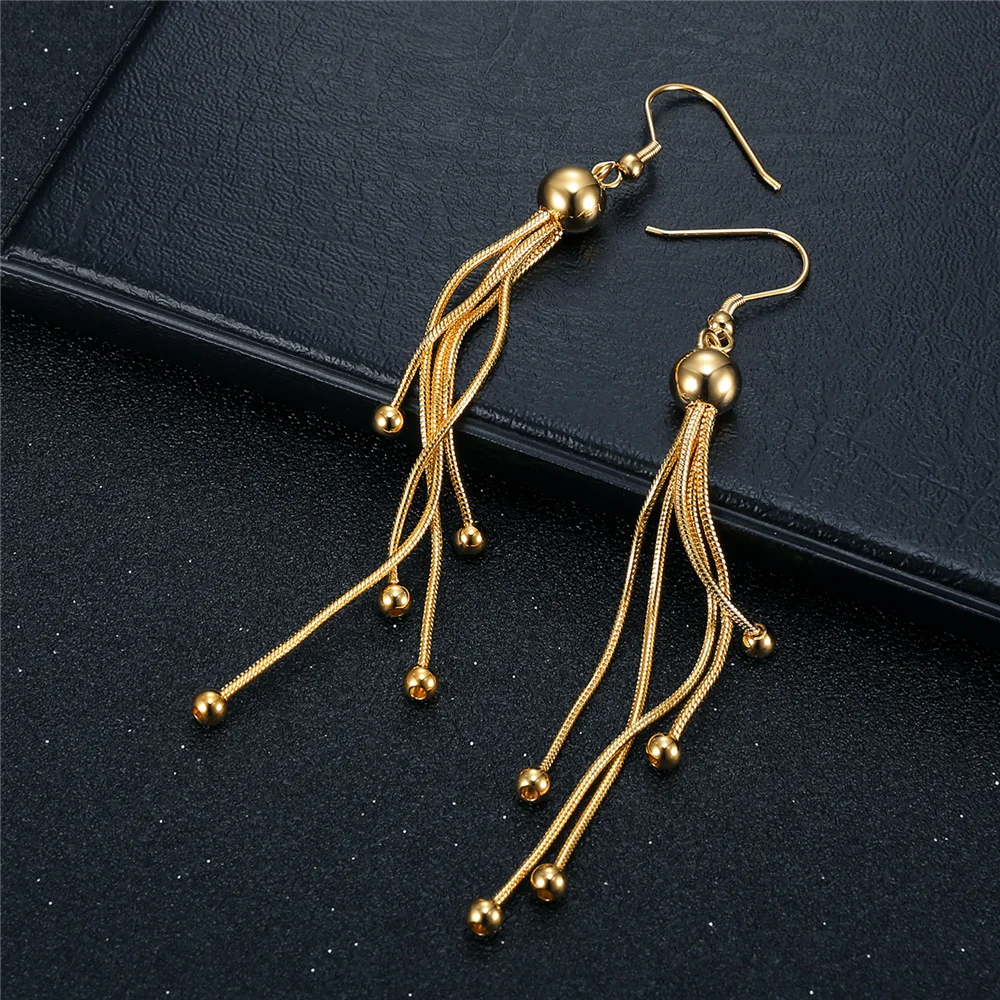 Korean Long Tassel Drop Earrings Female Gold Silver Color Stainless Steel Geometric Earrings for Women Fashion Jewelry Gift