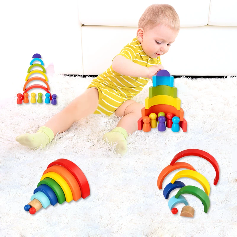 Rainbow Puzzle Creative DIY Montessori Toys Stacker Wooden Puzzles Set Early Learning Educational Toy For Children Kids Gifts