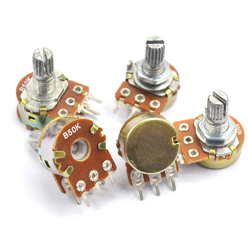 10pcs WH148 B1K/2K/5K/10K/20K/50K/100K/250K/500K/1M Linear Potentiometer 15mm Shaft With Nuts And Washers Hot High Quality 3pin