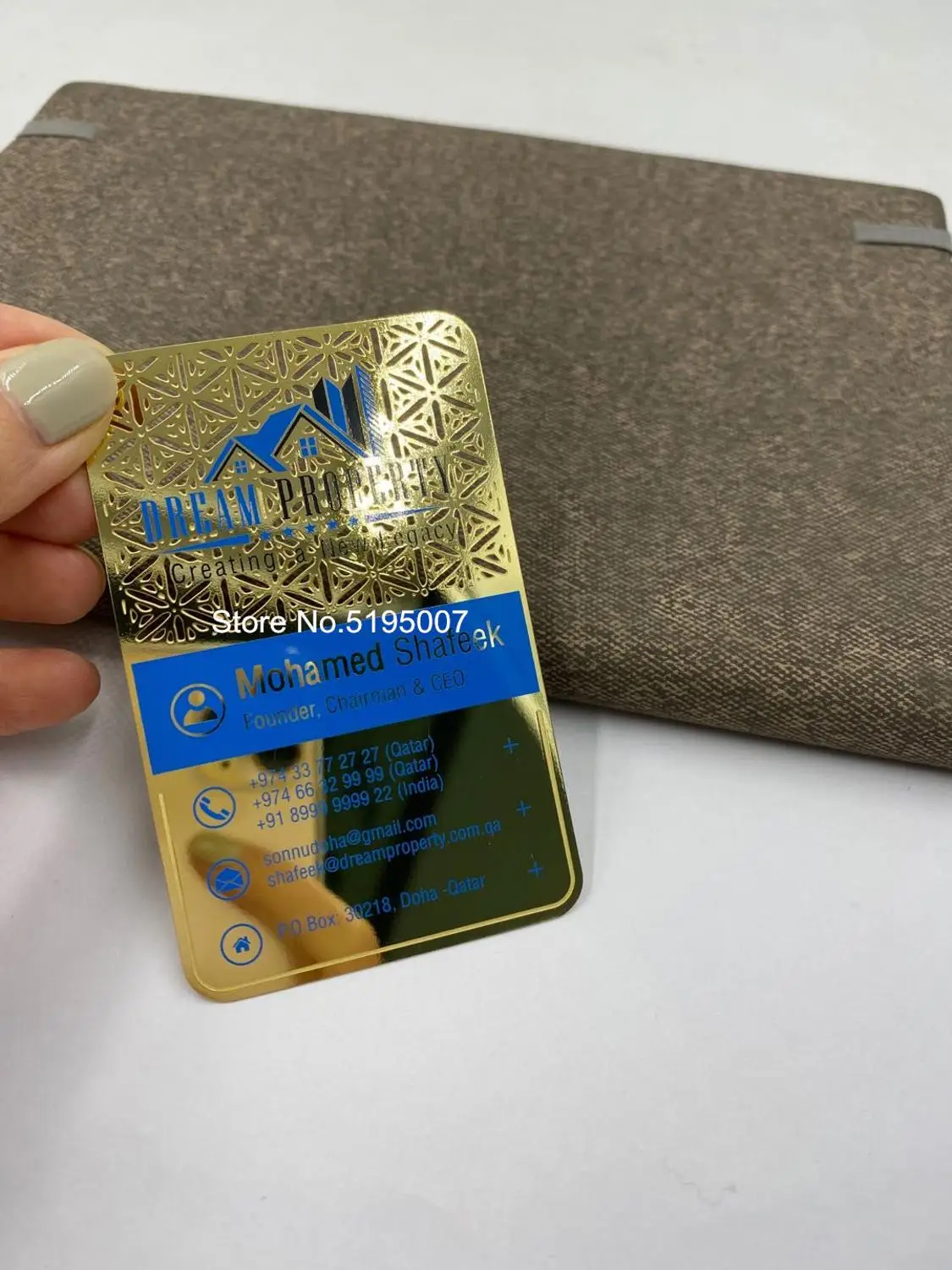 

wholesale high quality personalized gold mirror metal business card