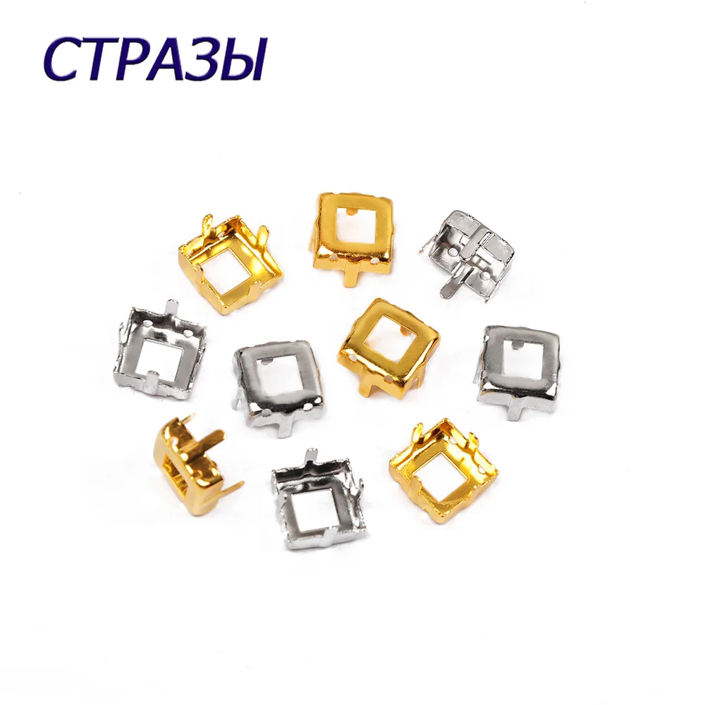 CTPA3bI 4447 Sew On Stones Holder Square Copper Rhinestones Claws Empty Claw Settings For Fancy Stones Thicken Claw Hollow Out