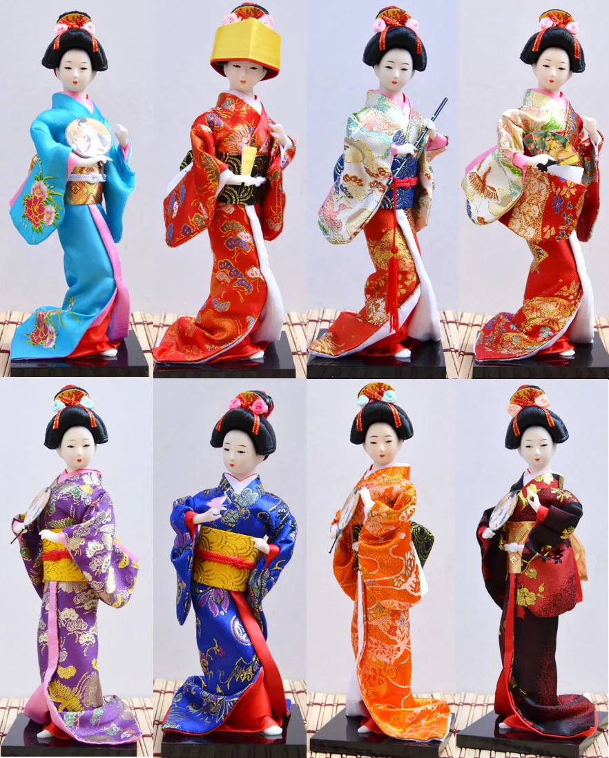 Japanese Kimono Doll 22CM Folk Geisha Beauty Woman Handmade Silky Craft Home Hotel Decoration Ornament