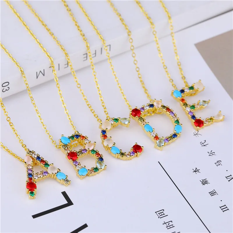 Juya handgefertigte 18K vergoldete Regenbogenkristalle, Opal-Edelsteine, 26 Alphabetbuchstaben, Anfangsbuchstaben-Anhänger für DIY-Namensschmuckherstellung – Detail 2