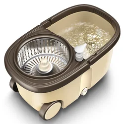 Rotatable Stainless Steel Basket Bucket 5 Mop Heads 360 Degree Reinforcement Rod Metal Plate Home Cleaning Tools with Wheels