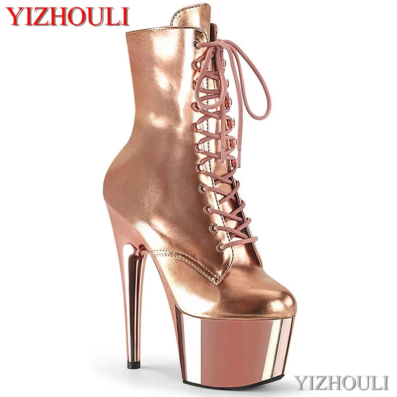 

15-17cm electroplated stiletto heels, sexy ankle boots, round head, party club, model pole dancing shoes