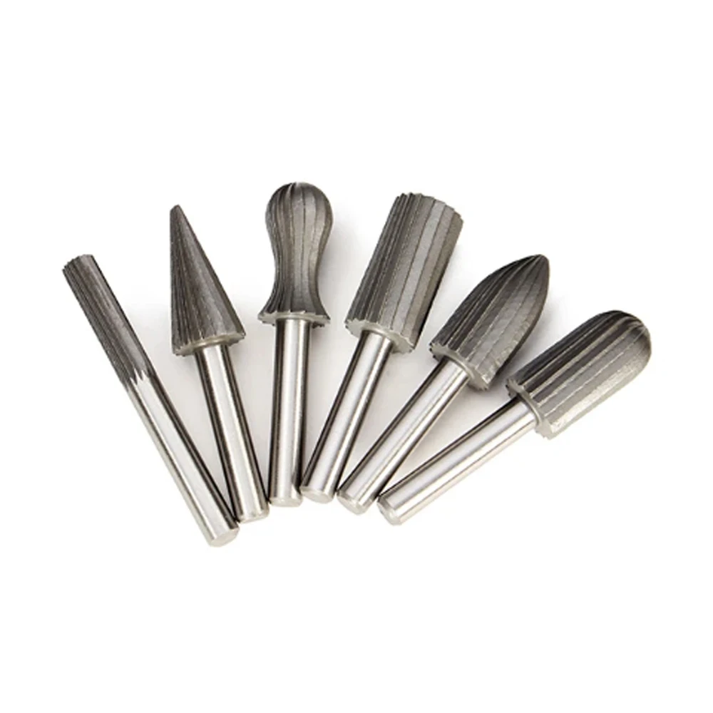 6pcs 6mm Engraving Bit Milling Cutter Burr Rotary Burr Set HSS Rotary Files For Metal Plastic Wood Electric Grinding Cutter File