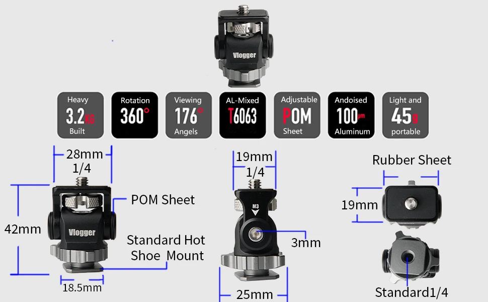 Monitor Cold Mount Mount Bracket สำหรับกล้อง DSLR กล้องจอภาพไมโครโฟน176 ° Top หมุน360 ° ฐานหมุน joint