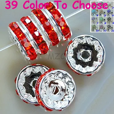 Cheap 10mm!bracelet necklace making g213 Red Crystal Rhinestone Rondelle Spacer, Silver Plated DIY Loose Beads 