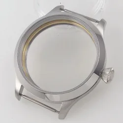 45mm Watch Case Fit For ETA 6497/6498 ST 3600/3620 Handing Wind Movement Polished Bezel See-through Back Cover Mineral Glass