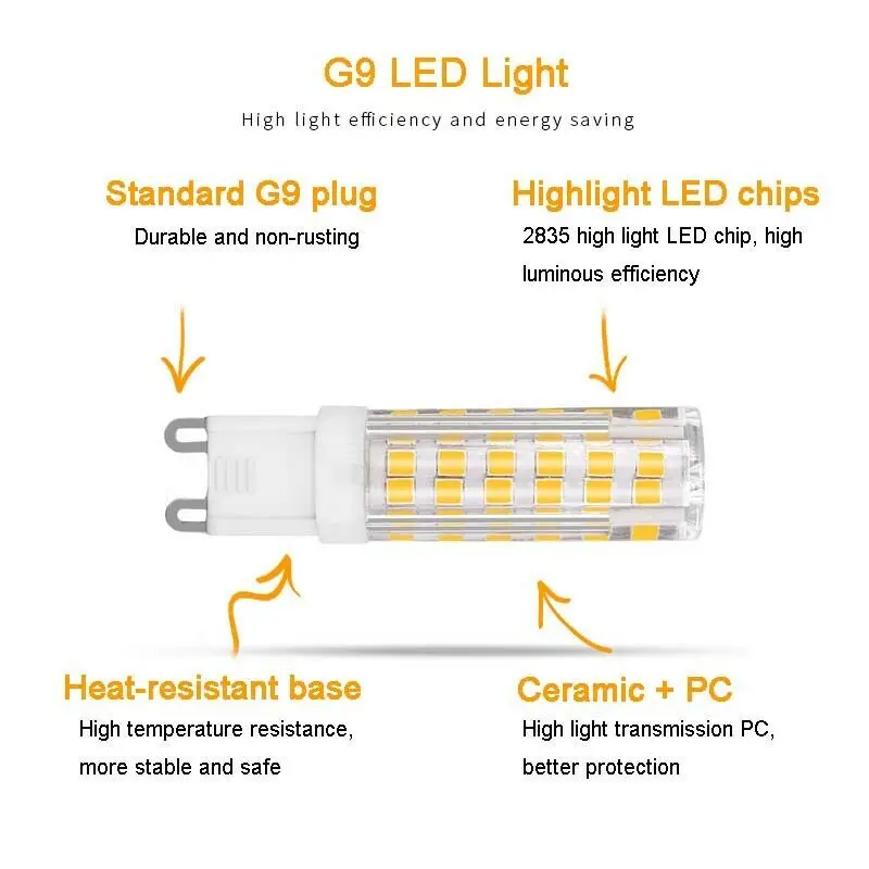 Bombilla LED G9 de 10 uds, 220V, 7W, lámpara de maíz, blanco frío, Blanco cálido, lámpara de araña, reemplazo de lámpara halógena