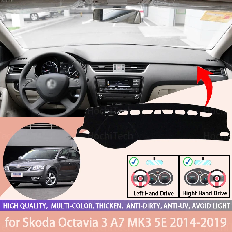 Armaturenbrett-Matte, Armaturenbrett-Abdeckung für Skoda Octavia 3 A7 MK3 5E 2014–2019, rutschfeste Matte, Armaturenbrett-Abdeckung, Polster, Sonnenschutz, Armaturenbrett-Teppich-Zubehör