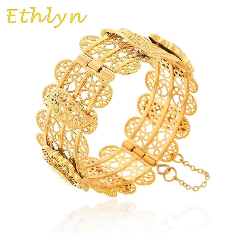 

Napoleon iii Coins Bangle Big Chunky Bangle for Women Gold Color French Wide Bracelets Ethiopian /Middle East Style B20