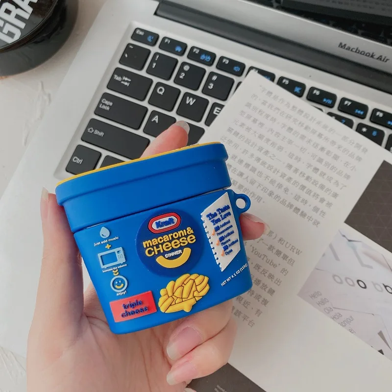 3D ยี่ห้อชีสอาหารสำหรับ AirPods 1 2 Pro 3 Charing กล่องซิลิคอนหูฟังไร้สายบลูทูธป้องกัน
