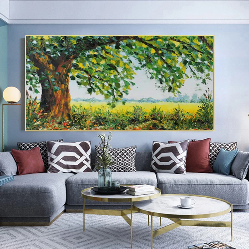 Canvas Painting Tree Field Autumn Spring Landscape Pictures Wall Art For Living Room Modern Home Decor NO FRAME