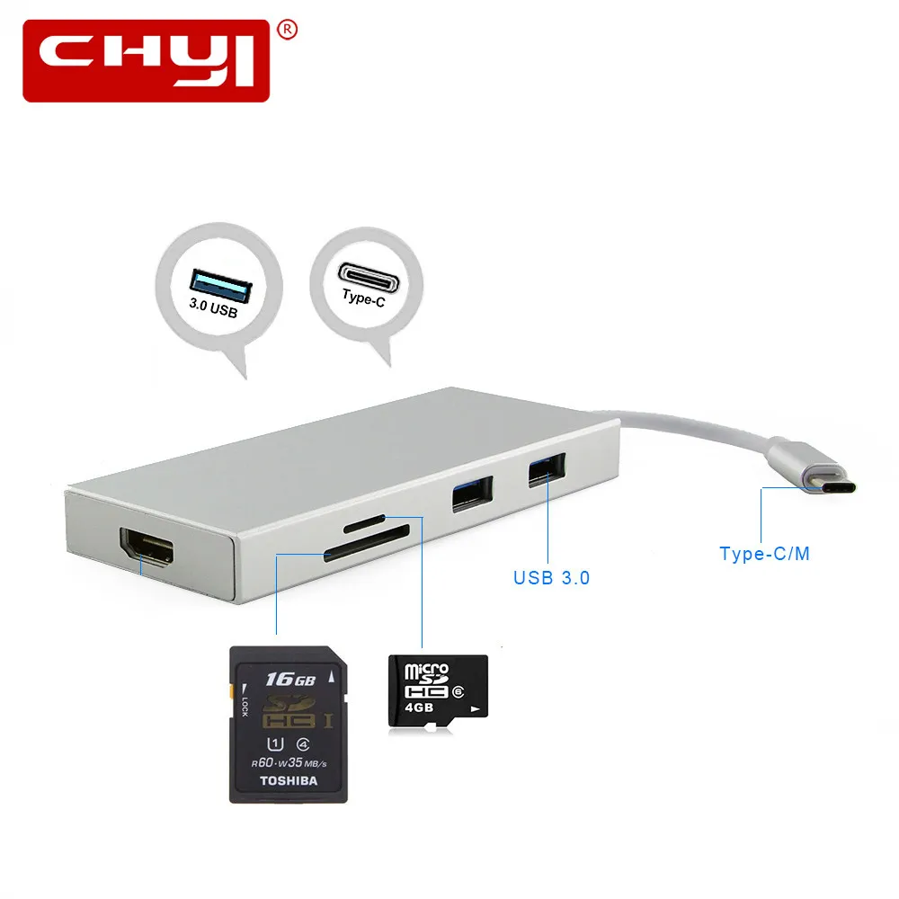 CHYI Type C 3.1 To Usb 3.0 Hub HDMI-compatible 7 Multi Ports USB-C Hab With SD Card Reader PC Accessories For Macbook Laptop