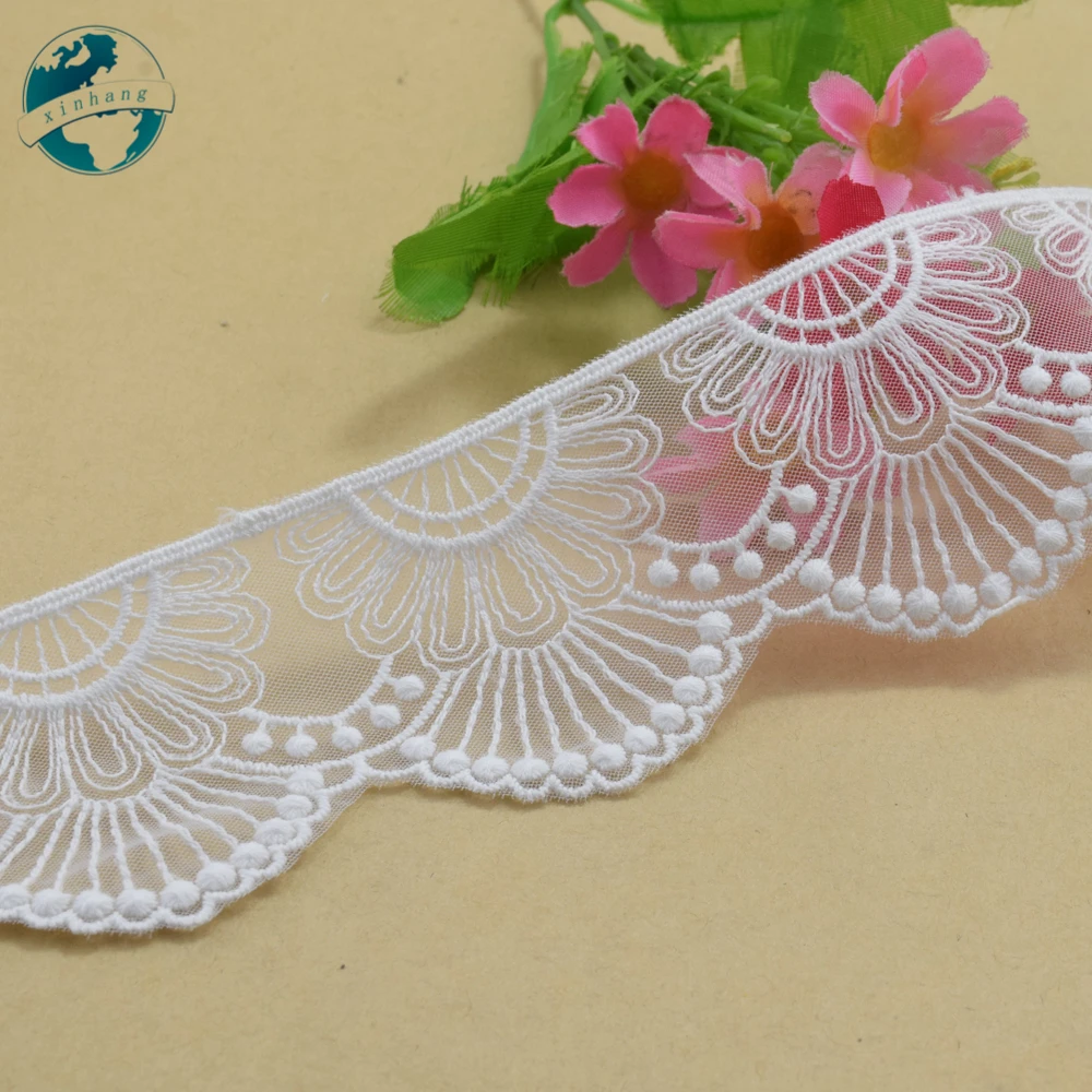 Wave White Cotton Embroidery French Lace Ribbon Fabric Guipure Diy Trims Warp Knitting Sewing Curtain Accessories 5cm Wide #4117