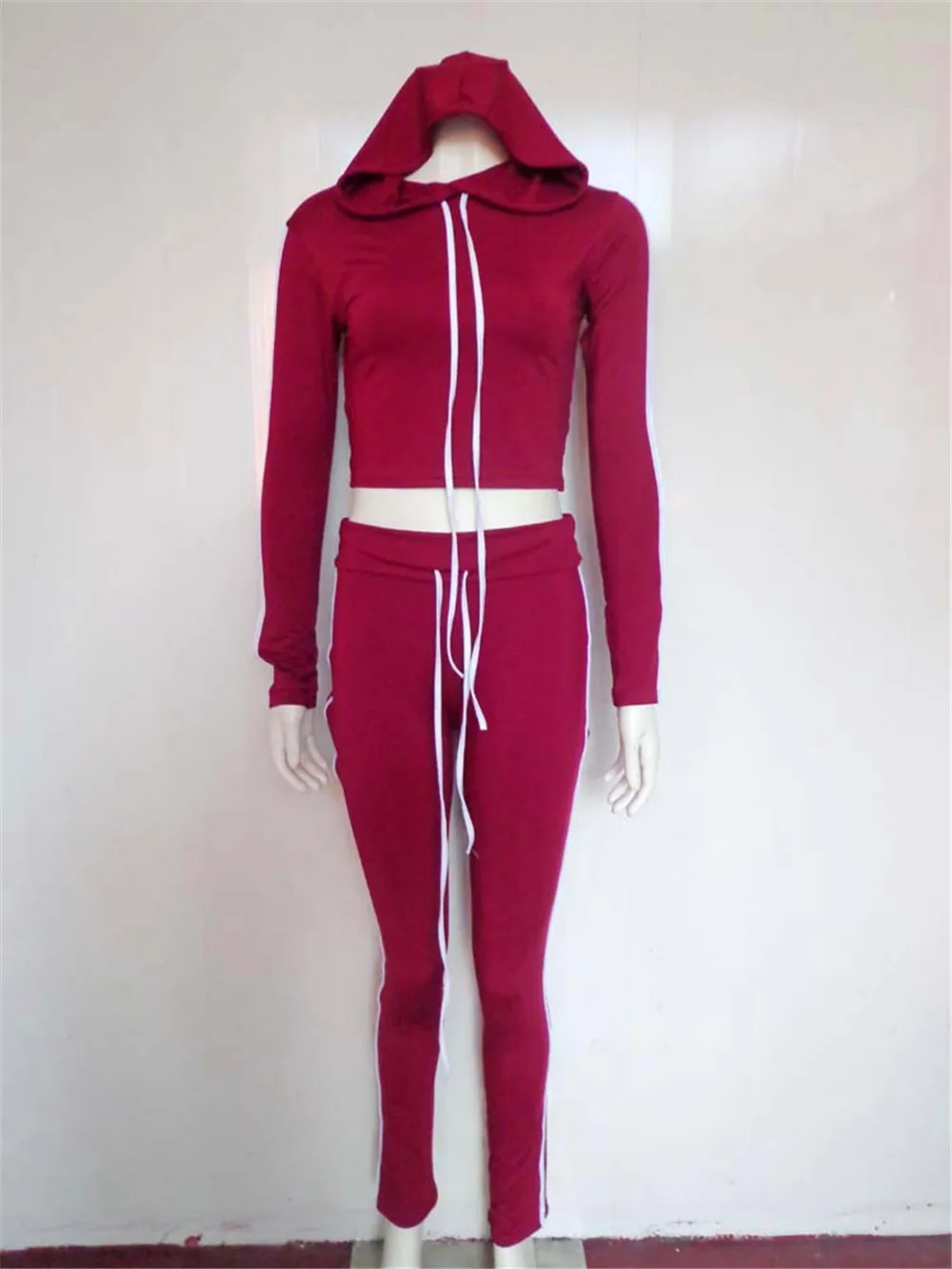 Chándal informal de 2 piezas para Mujer, sudaderas con capucha a rayas laterales, Tops recortados y pantalones para correr, trajes de 2 piezas