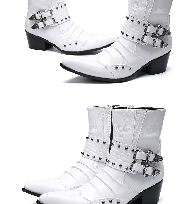 Herren Maßgefertigte Schlangenleder-Stiefel mit Nieten, Mittelhoch, Spitze Zehenkappe, Luxuriöser Singer-Modell-Stil, Bar-Party, Persönlichkeit, Herbstschuhe – Detail 31