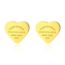 Titanium Steel Tiny Small Love Heart Earrings For Women Rose Gold Color Heart Stud Earrings With English Letters Fine Jewelry
