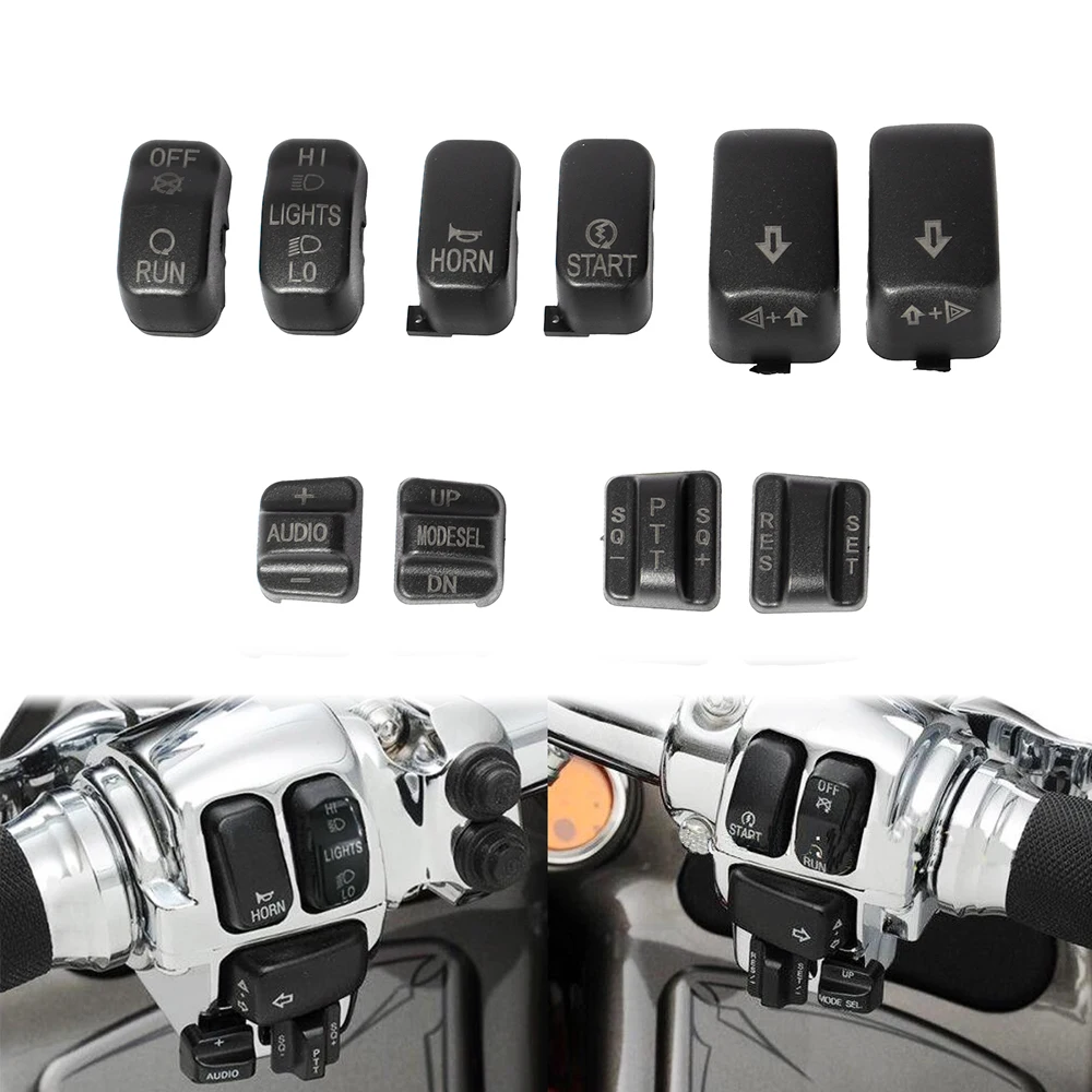 

Motorcycle 10PCS Handlebar Control Switches Housing Caps Buttons Switch Cap Kit Black Chrome For Harley Touring FLHX FLTRX 96-13