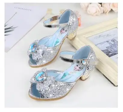 Hot Frozen Elsa And Anna Girls Sandals With Glitter Bow Disney Princess Elsa Party Shoes Kids Dress Shoes