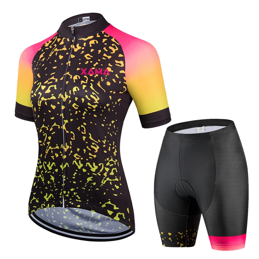 2021XAMA PRO Women's Short Sleeve Cycling Jersey Sets MTB Clothing GEL Pad Conjunto Feminino Ciclismo Bike Shirts Maillot Mujer