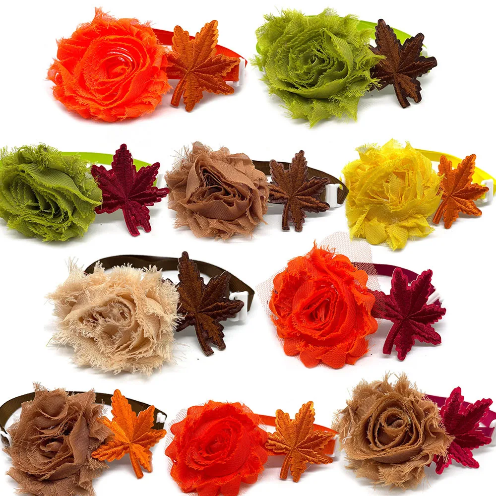 

30/50pcs Fall Style Dog Bowtie Collars Autumn Leaf Pet Dog Ties Cat Bowtie Dog Grooming Accessories for Small Medium Dog