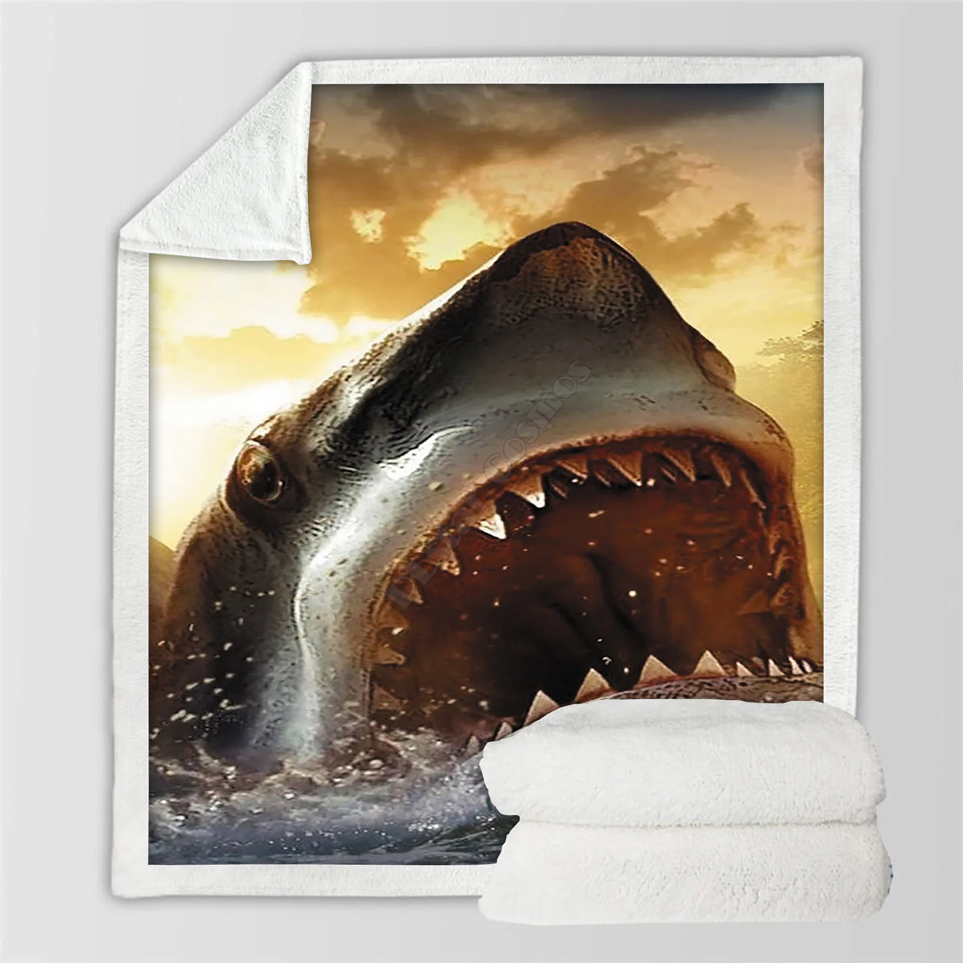 Plstar Cosmos Shark Bear Fleece Blanket 3D print Sherpa Blanket on Bed Home Textiles Dreamlike style-3