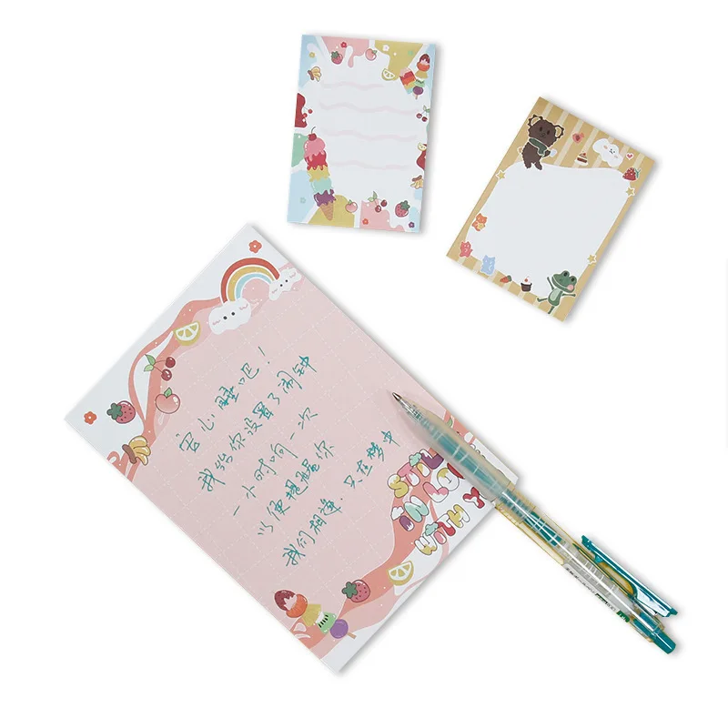 80Page Korean Notebook INS Wind Cartoon Animal Fruit Girl Pattern Horizontal Line Memo Pads Color N Message Cute Sticky Notes