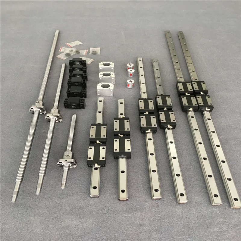 6 sets linear rail HGH20 linear guide any length+ linear bearing blocks+SFU1605 ball screw+3 BK12/BF12+3 DSG16H nut+3 Coupler