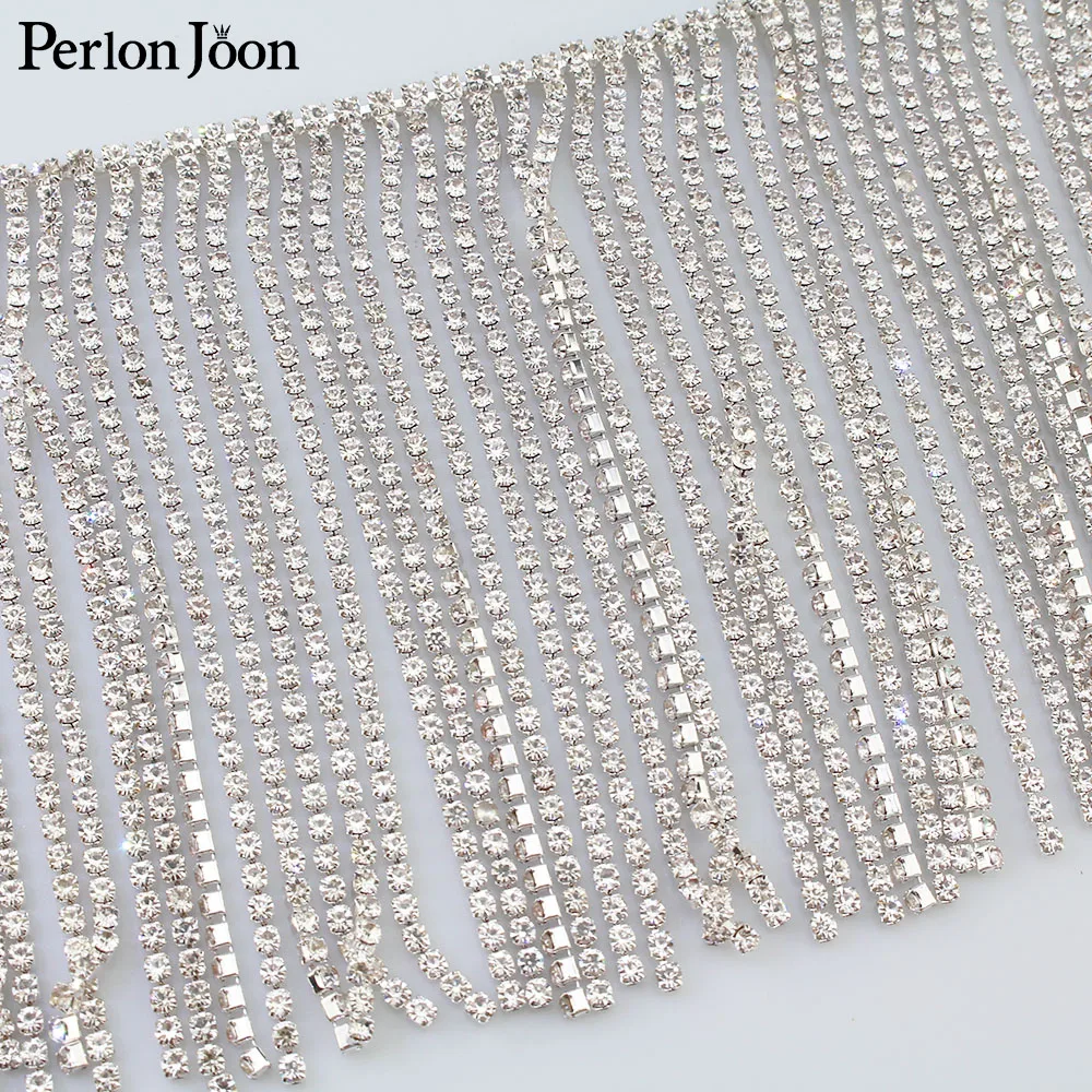 Long tassel crystal rhinestone fringe trim Silver crystal decorative metal chain clothing accessories ML074