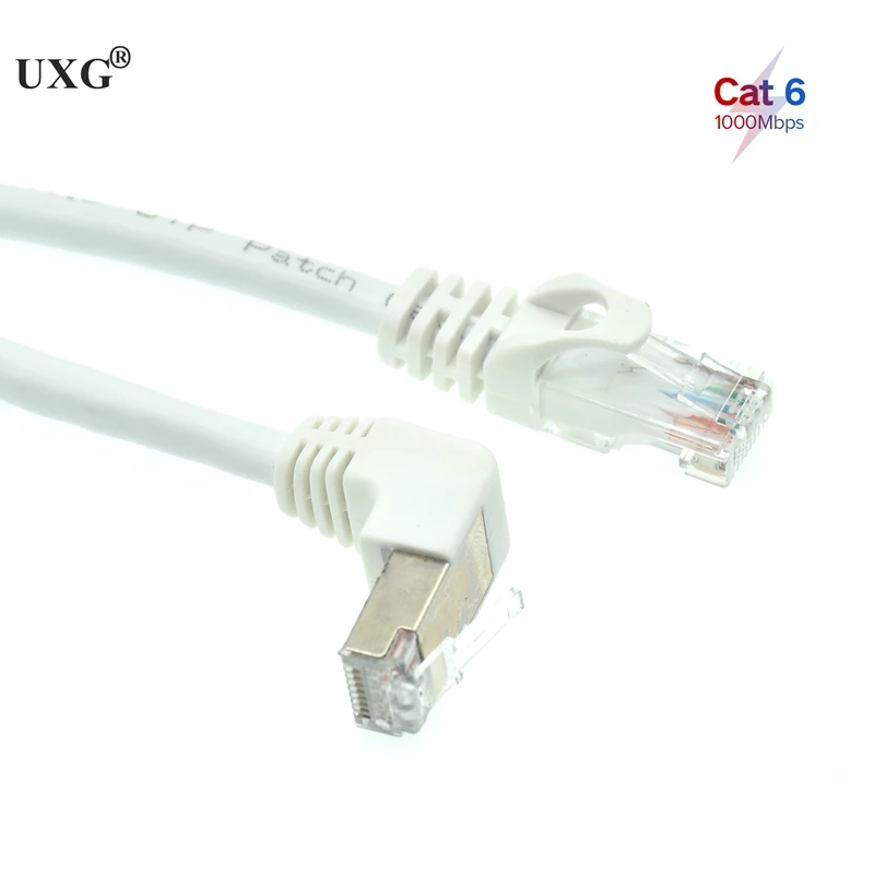 White  Cat 6e RJ45 cable CAT6 8pin UTP Side Angled L Shape RJ45 Patch Cord Shape Ethernet Cable 6e Lan Short Cable Gigabit CAT6