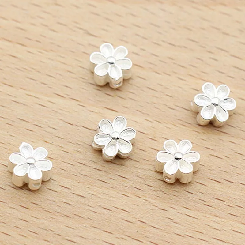 Genuine Real Pure Solid 925 Sterling Silver Flower Spacer Beads Loose Bead Necklace Bracelet DIY Jewelry Making Findings