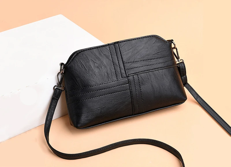 Neue Casual Mama Messenger Bags Umhängetasche PU Leder Schwarz Handtaschen für Frauen Kleine Umhängetasche Geldbörse – Detail 15