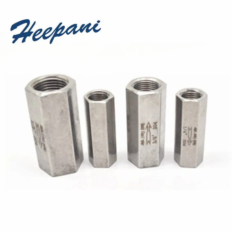 5pcs 304 Stainless steel hex coupling nuts with check valve hexagon sleeve interior threaded 1/8, 1/4, 3/8,1/2, 1 Inch fitting