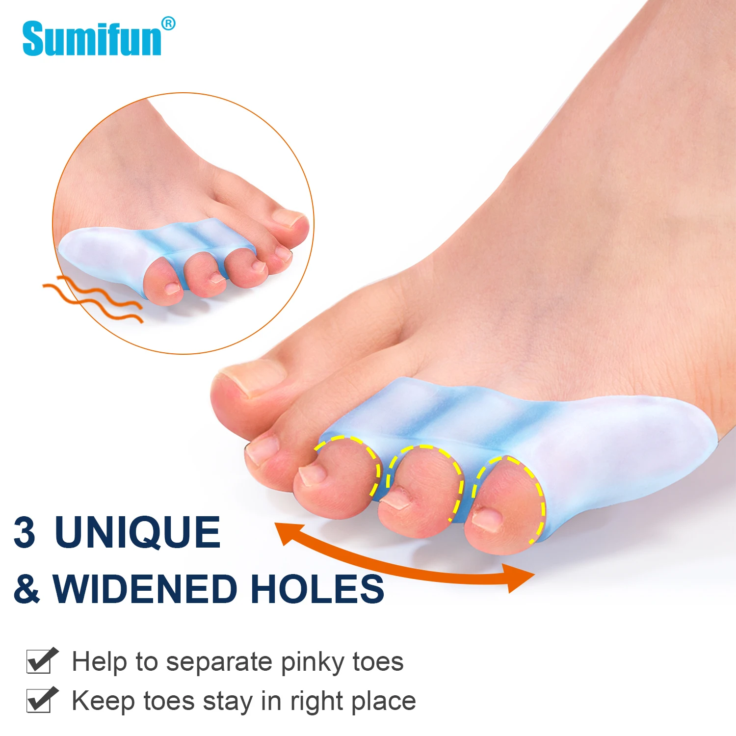 2pcs Three-hole Little Toe Separator Bunion Blister Pain Relief Toe Straightener Protector Overlapping Toes Foot Care Tool