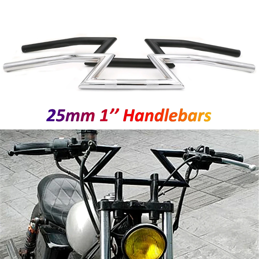 25mm Motorcycle Handlebar Z-bars 1'' Steering Wheel for Chopper Bobber Sportster Cruiser XL1200 Dyna Softail Retro Motorbikes