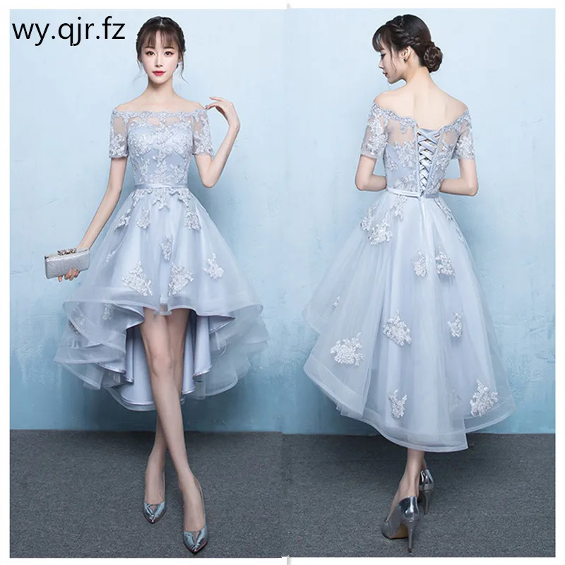 

YNX-120# Off collar Bridesmaid Dresses Front short rear length Gary Burgundy Champagne Embroidery Wedding Party Dress Wholesale