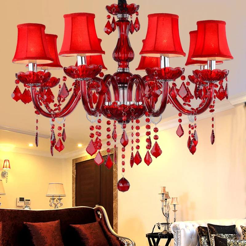 Red Wedding Chandelier Luxury Crystal Pendant Light for Foyer Bedroom Hotel Lobby Bar E14 Candle Hanging Lamps